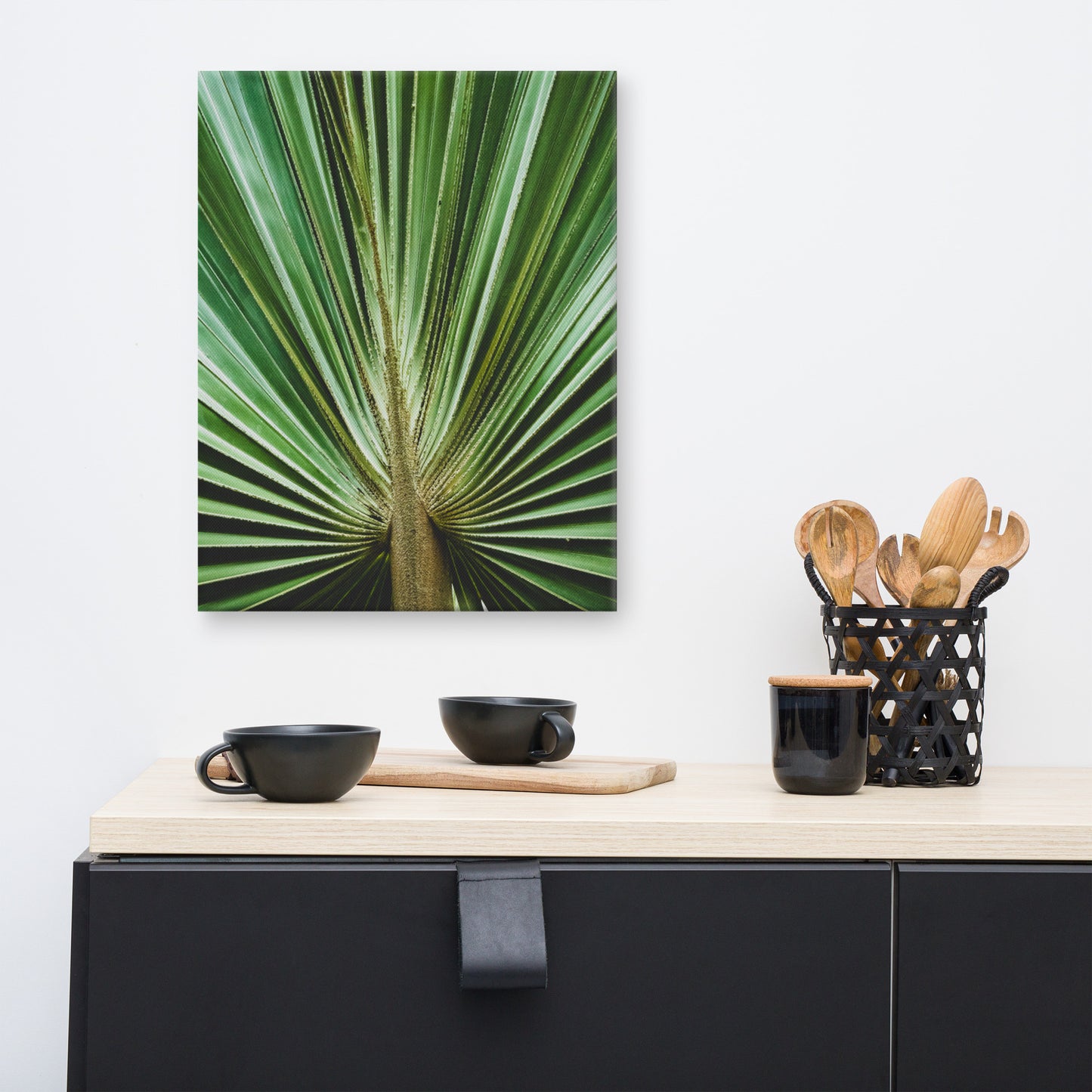 Elegant Dining Room Wall Decor: Aged and Colorized Wide Palm Leaves 2 - Botanical / Plants Nature Photograph Canvas Wall Art Print - Artwork
