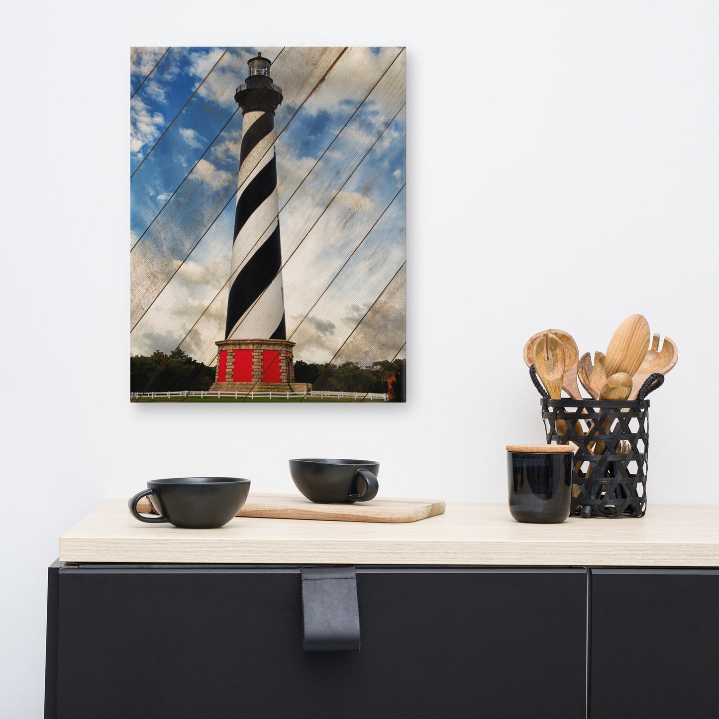 Cape Hatteras Lighthouse Landscape Photo Faux Wood Panels Canvas Wall Art Prints