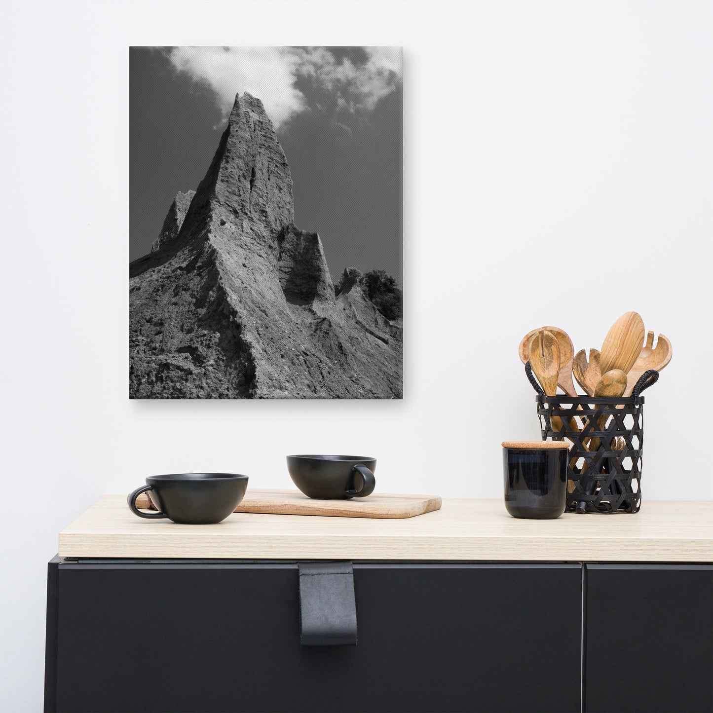 Chimney Bluff in Black and White Rural Landscape Canvas Wall Art Prints