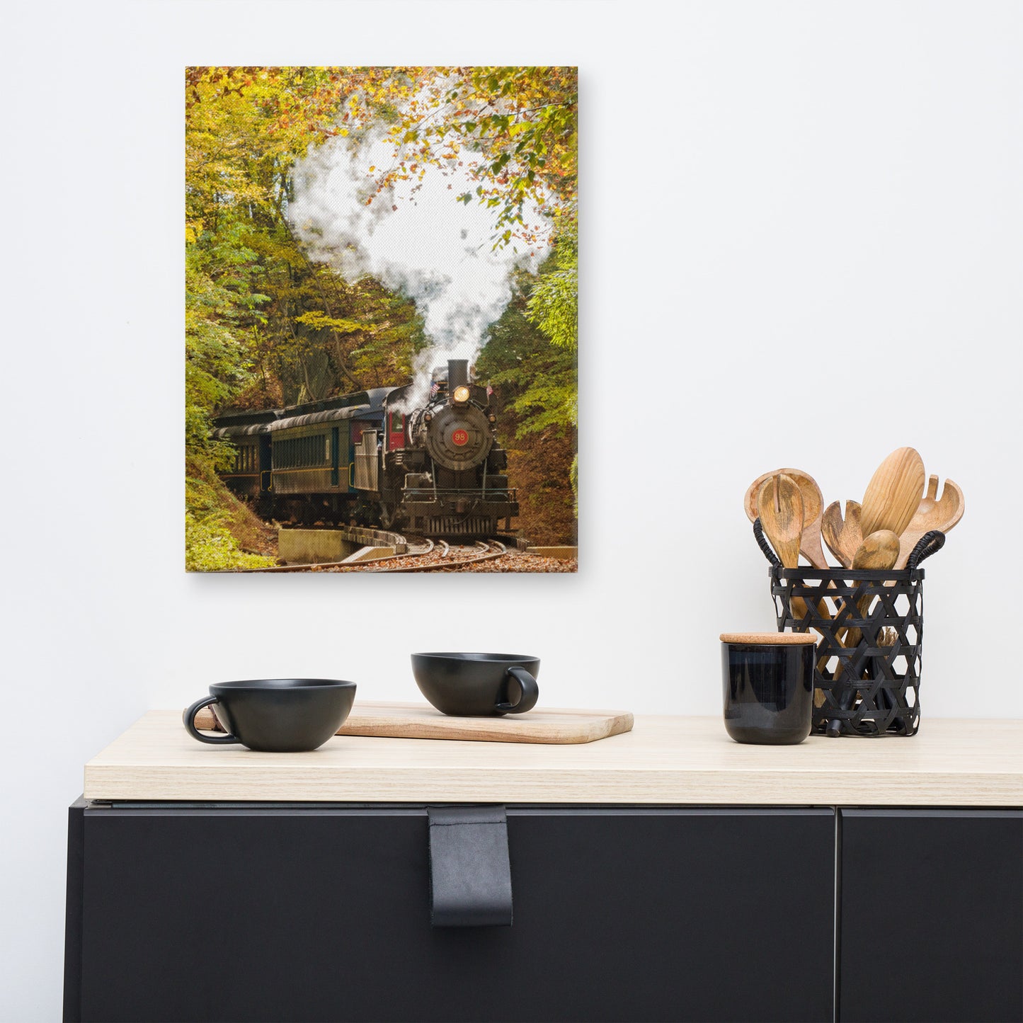 Steam Train with Autumn Foliage Rural Landscape Canvas Wall Art Prints