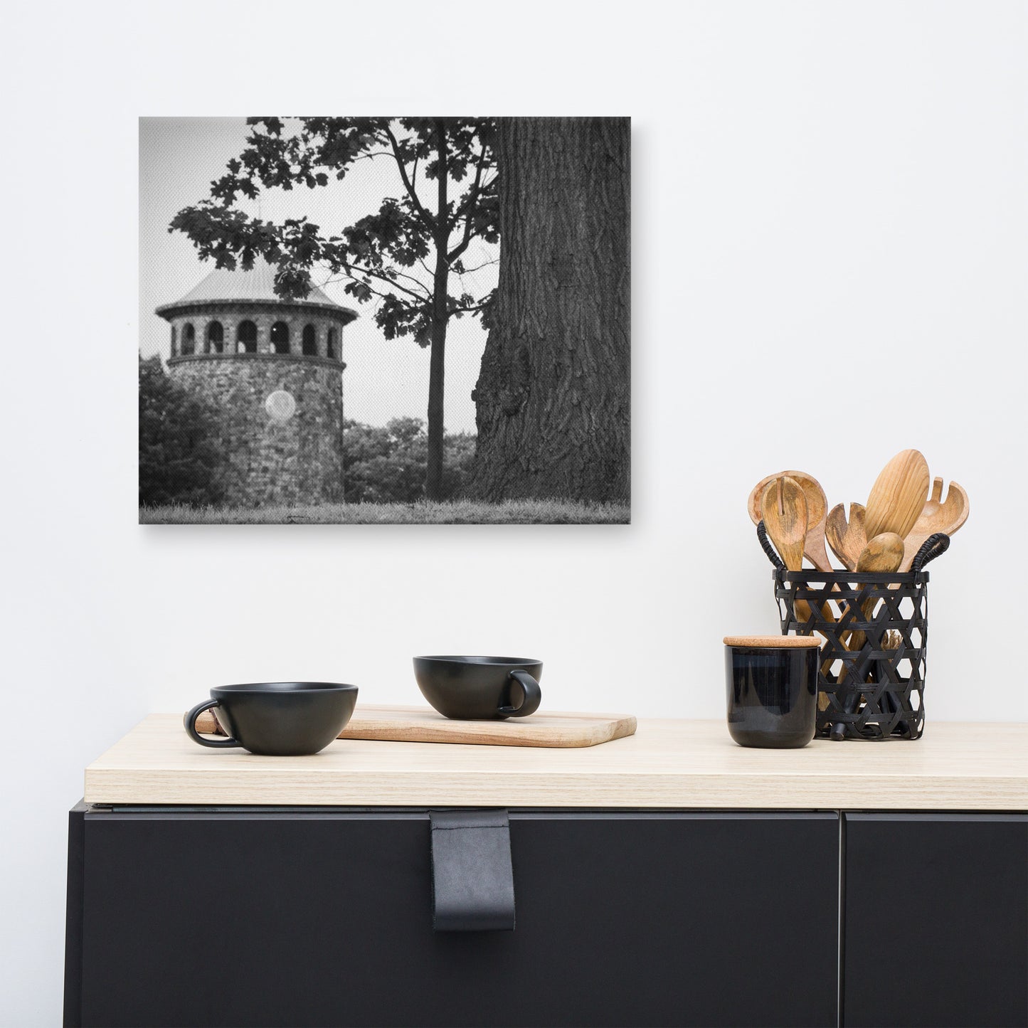 Rockford Tower 2 Black and White Rural Landscape Canvas Wall Art Prints