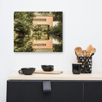 The Reflection of Wooddale Covered Bridge Aged Canvas Wall Art Prints