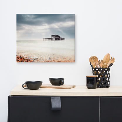 Coastal Wall Canvas: Abandoned West Pier Vintage Gentle Touch Effect - Beach / Seascape / Nature / Landscape Photo Canvas Wall Art Print - Wall Decor - Artwork