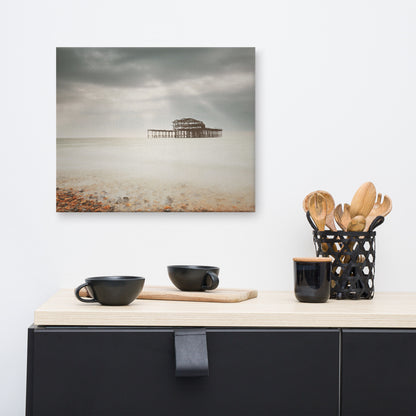 Wall Art Canvas For Dining Room: Abandoned West Pier Warming Matte Effect - Coastal / Seascape / Nature / Landscape Photo Wall Art - Wall Decor - Artwork