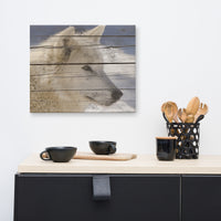 Aries the White Wolf Portrait Faux Weathered Wood Texture Wildlife Photo Canvas Wall Art Prints