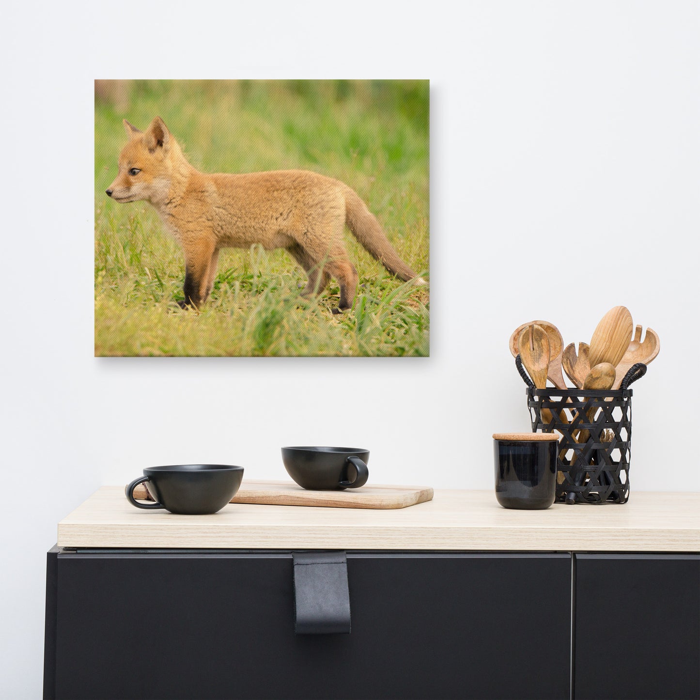 Simple Nursery Wall Decor: Fox Pup In Meadow - Wildlife / Animal / Nature Photograph Canvas Wall Art Print - Artwork - Wall Decor