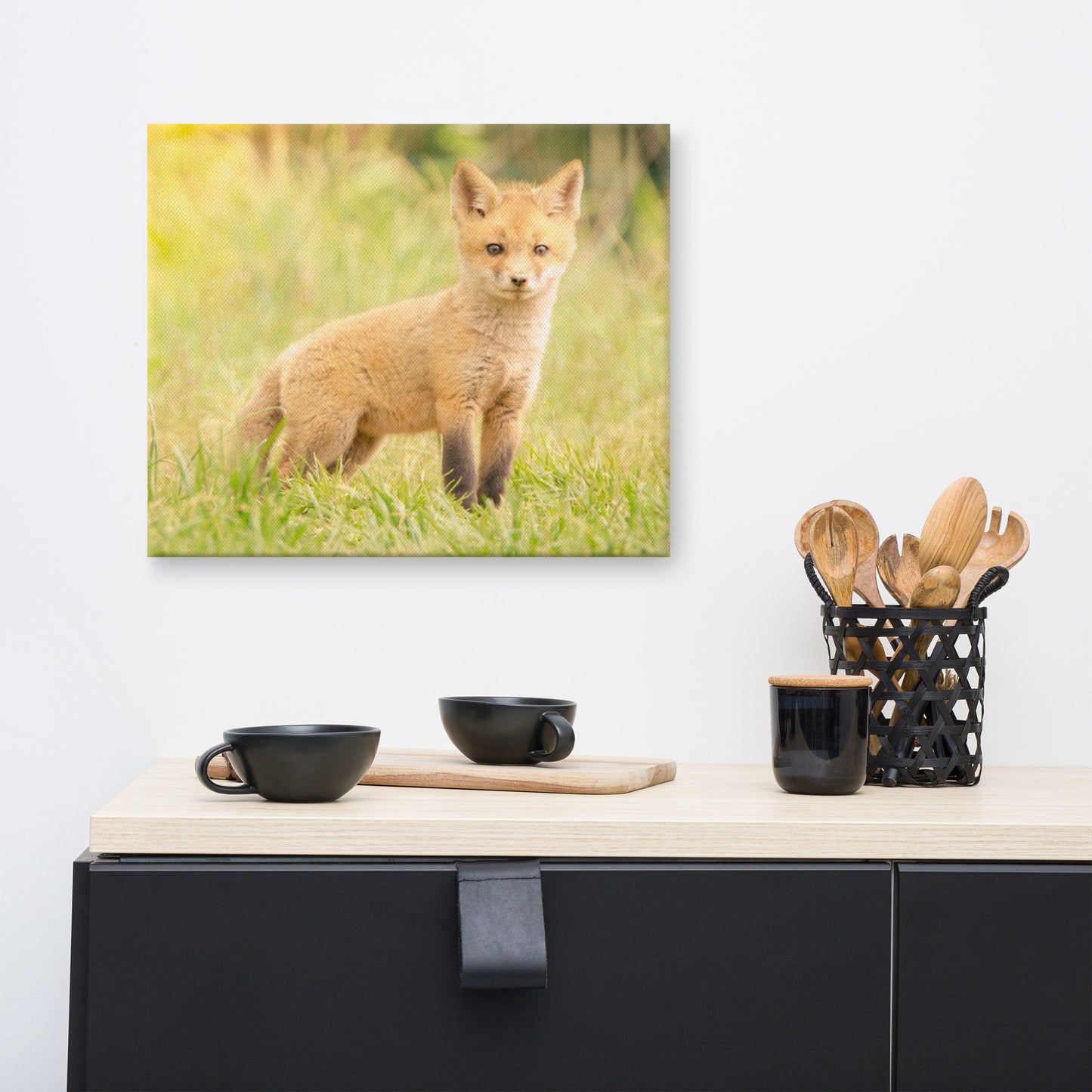 Nursery Wall Canvas: Baby Red Fox in the Sun Animal / Wildlife / Nature Photograph Canvas Wall Art Print - Artwork