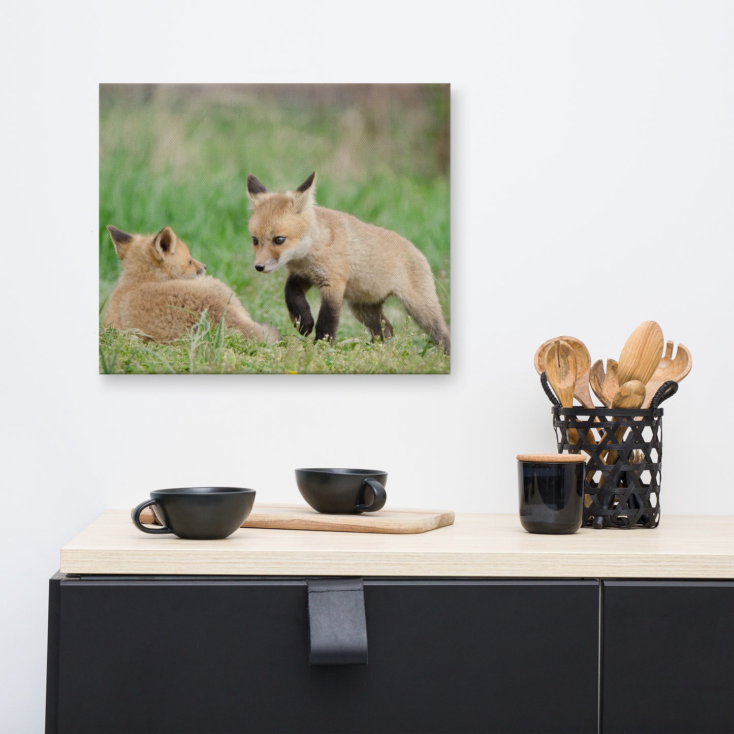 Farmhouse Kitchen Art: Fox Pups / Kits - Coming to Get You Animal / Wildlife Photograph Canvas Wall Art Print - Artwork - Wall Decor