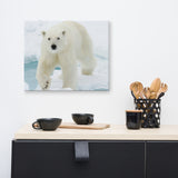 Giant White Polar Bear Walking On Icy Lake Animal Wildlife Photograph Canvas Wall Art Prints