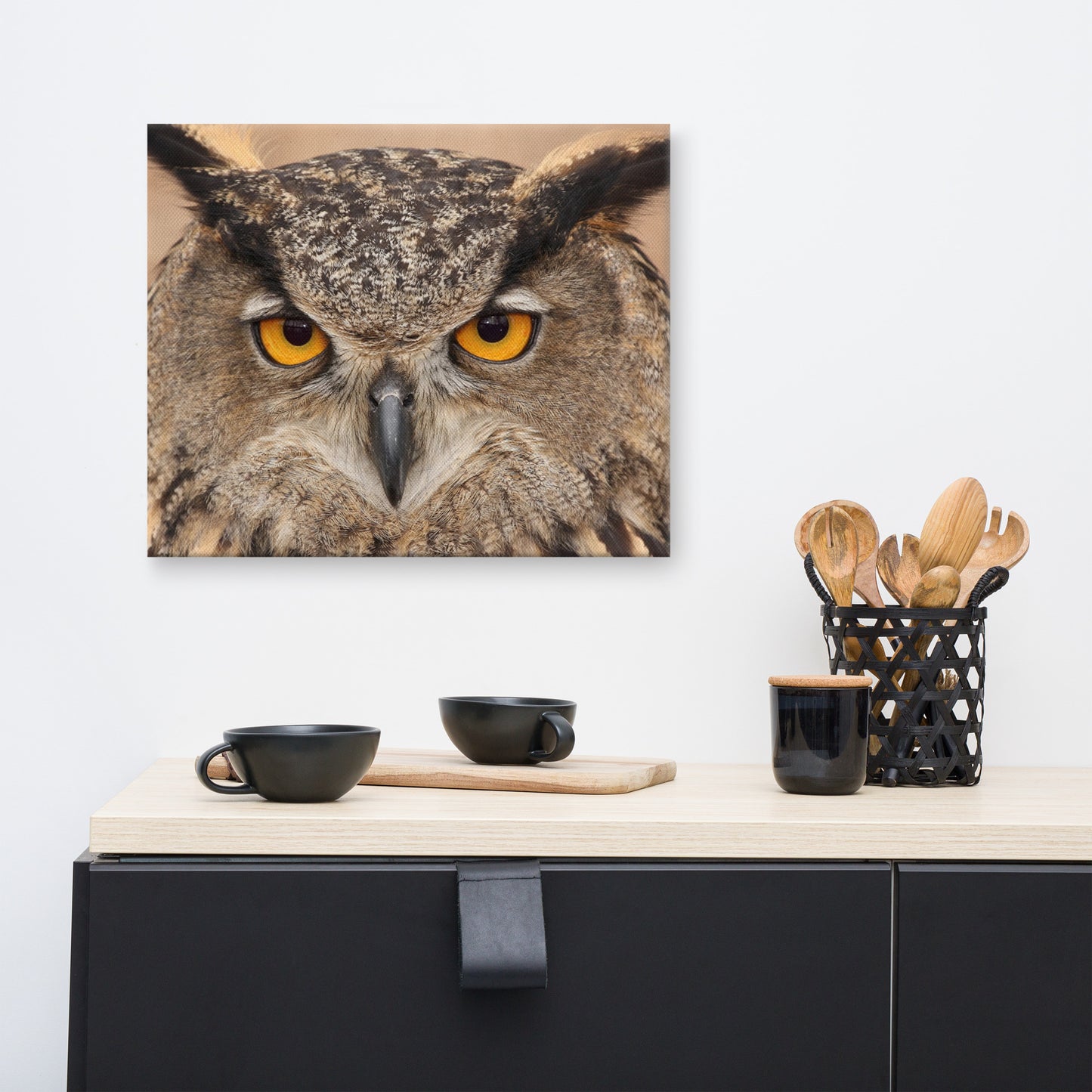 Close-up Yellow Eurasian Eagle Owl Wildlife Animal Canvas Wall Art Print
