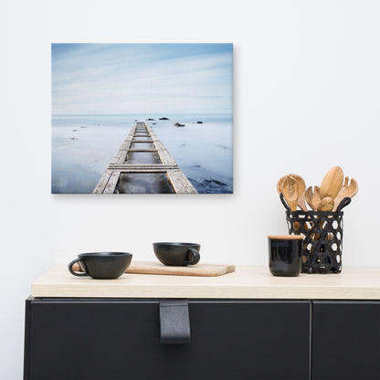 Moody Ocean and Sky Wooden Pier Landscape Photo Canvas Wall Art Prints