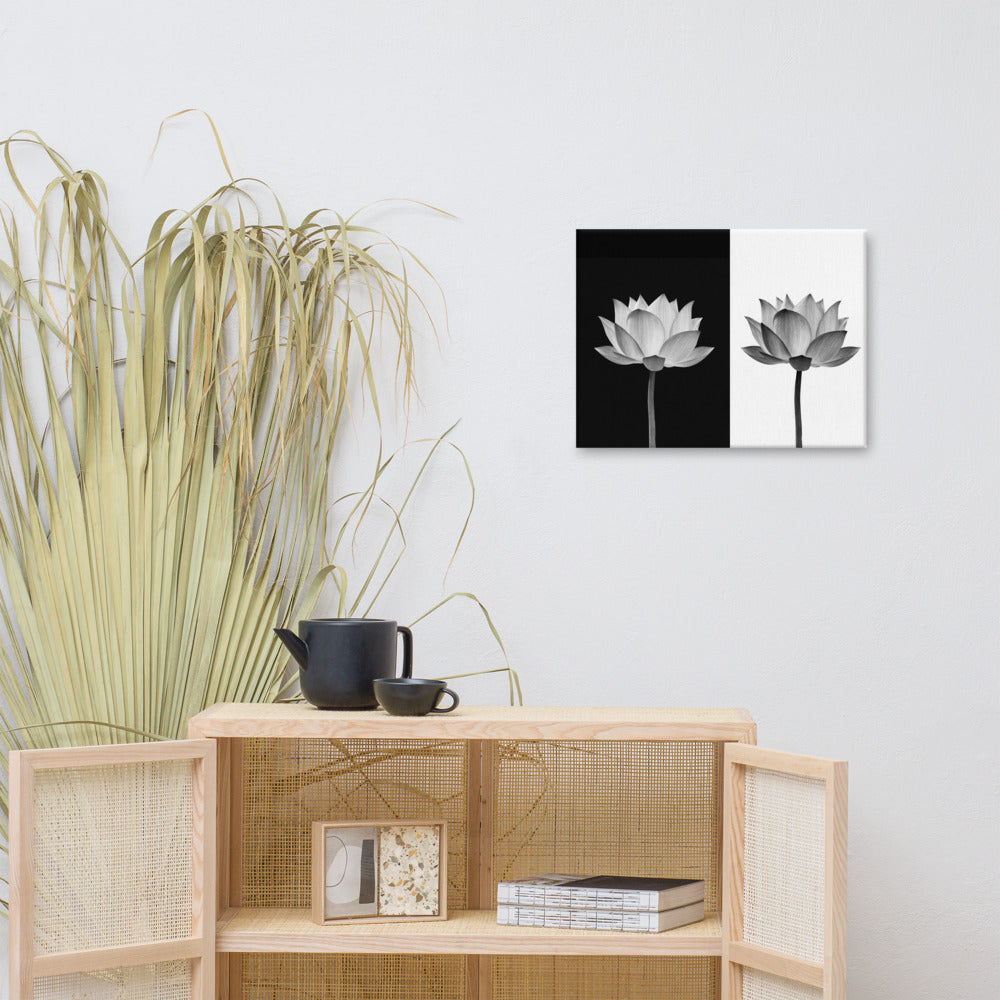 Lotus Flower on Black and White Background Floral Nature Photo Classic Canvas Wall Art Print - Wall Decor 18??24 - PIPAFINEART