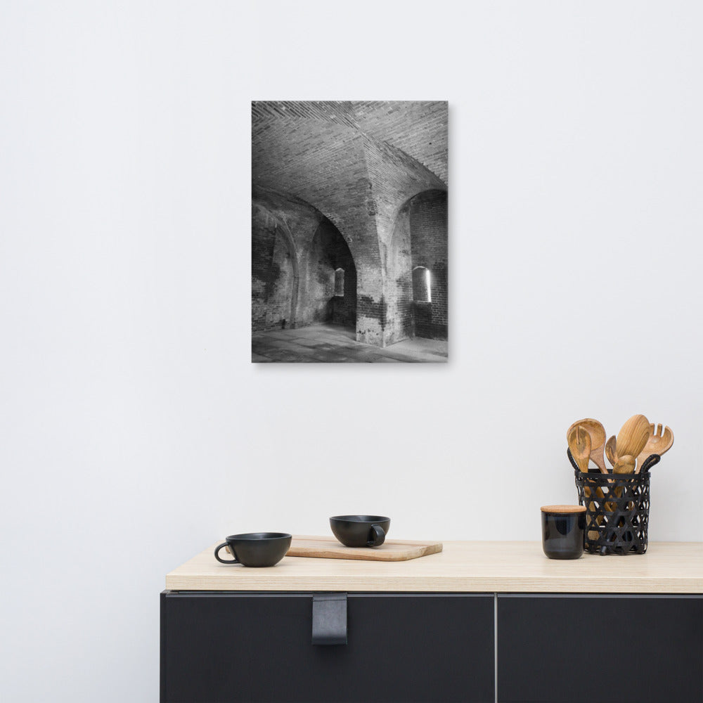 Fort Clinch Bunker Room Black and White Architecture Photograph Canvas Wall Art Print