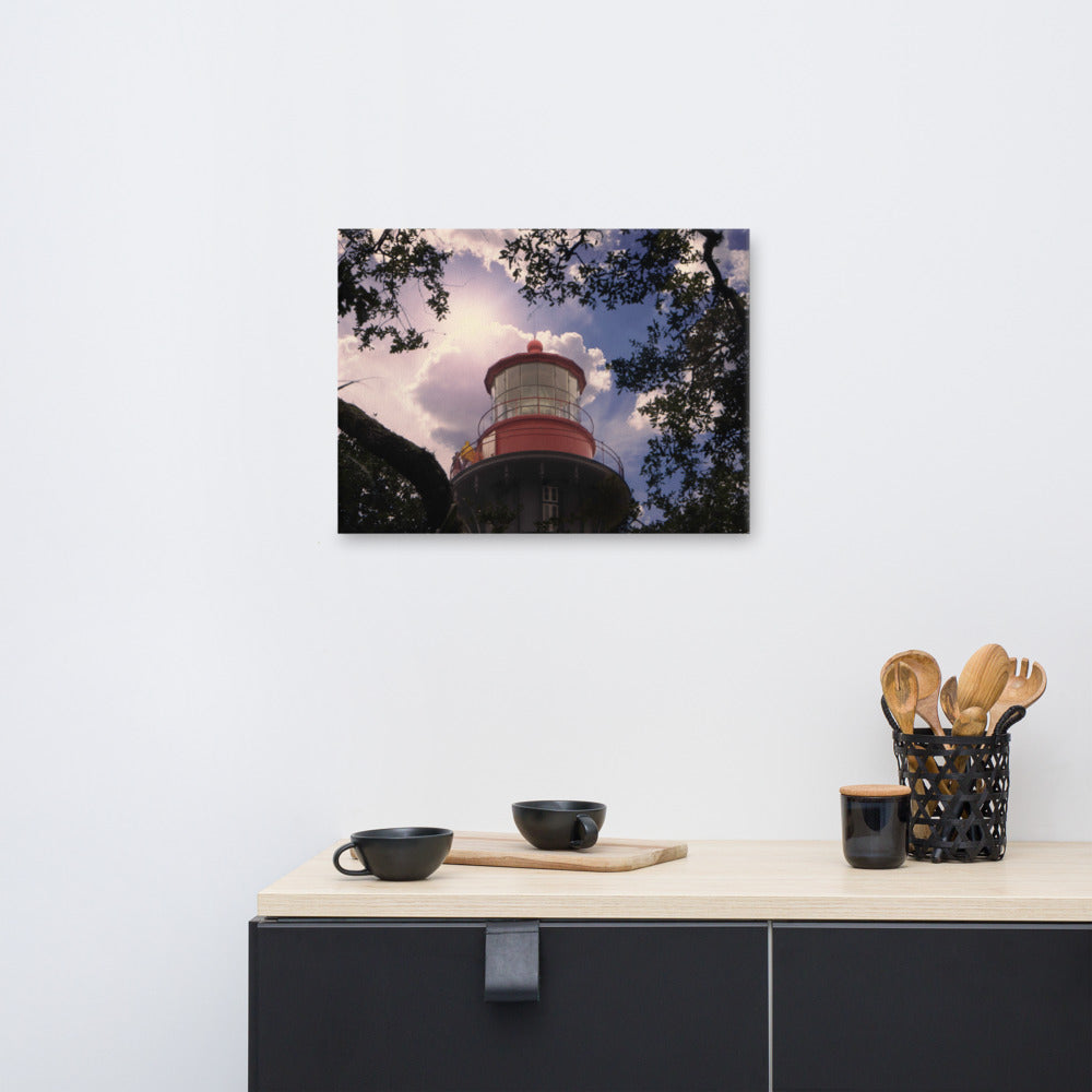 Coastal Style Wall Art: Saint Augustine Lighthouse and Tree Branches Urban Building Photograph Canvas Wall Art Prints