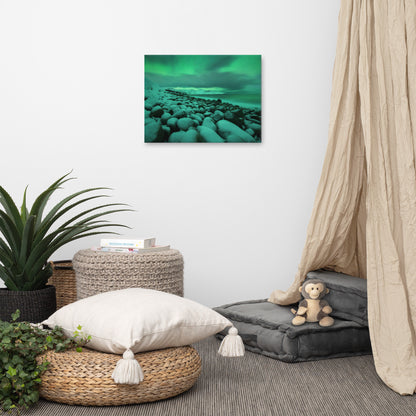 Laundry Wall Pictures: Aurora Borealis Over Ocean in Teriberka Night Seascape Landscape Photo Canvas Wall Art Prints