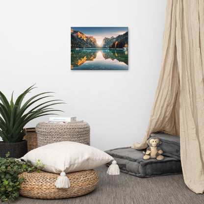 Sunrise Misty Mountain Lake Lively Color Effect Landscape Photo Canvas Wall Art Prints