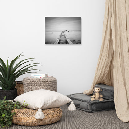 Moody Ocean and Sky Wooden Pier Landscape Photo Canvas Wall Art Prints