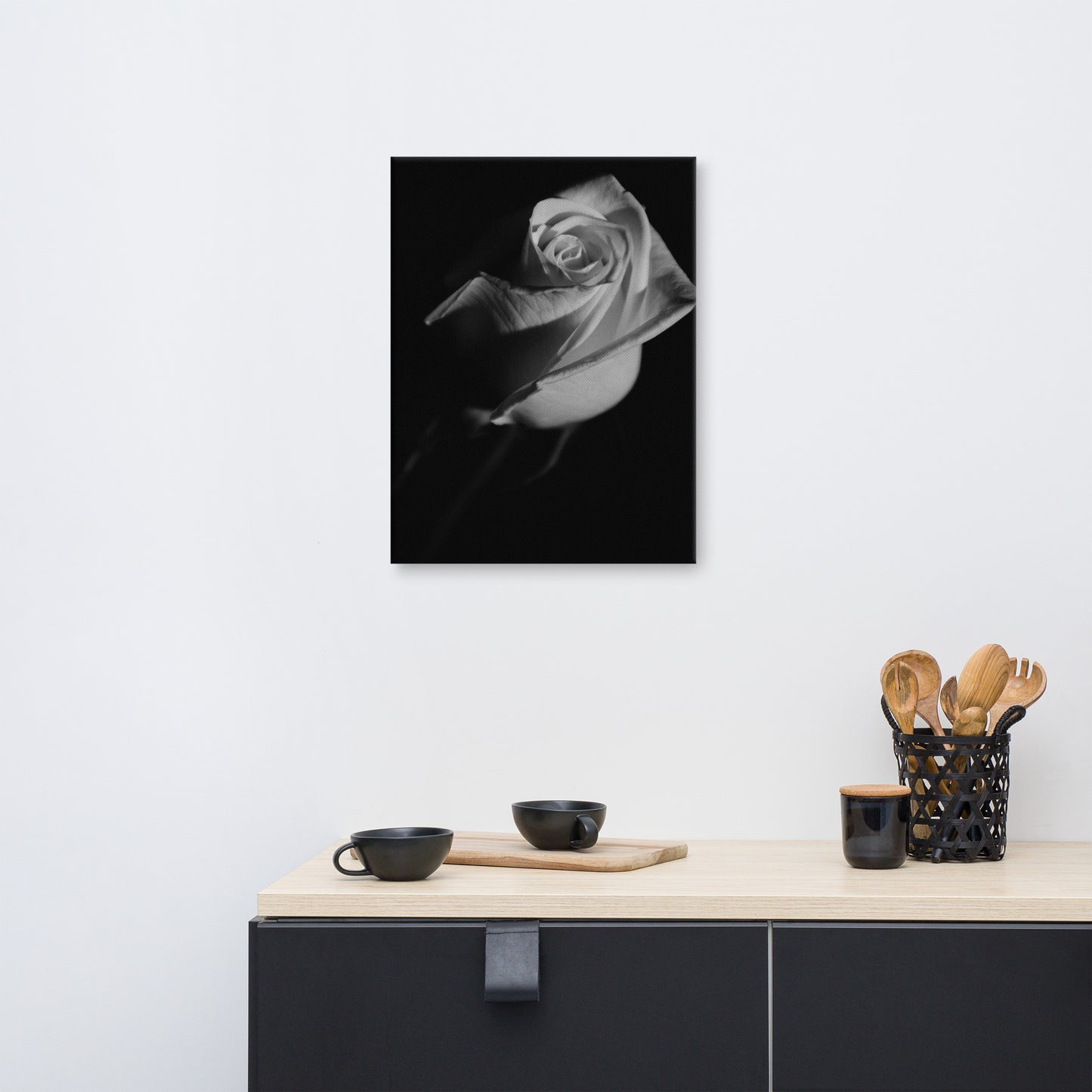 Rose on Black Black and White Floral Nature Canvas Wall Art Prints