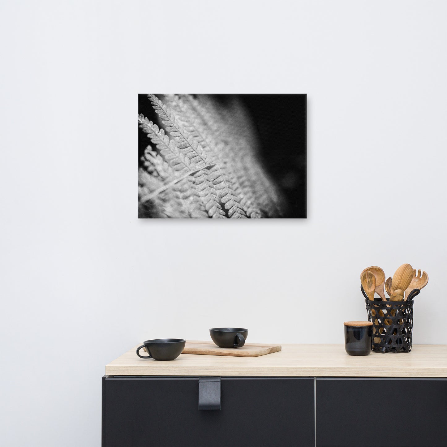 Fern Leaf In the Sunlight Black and White Floral Nature Canvas Wall Art Prints