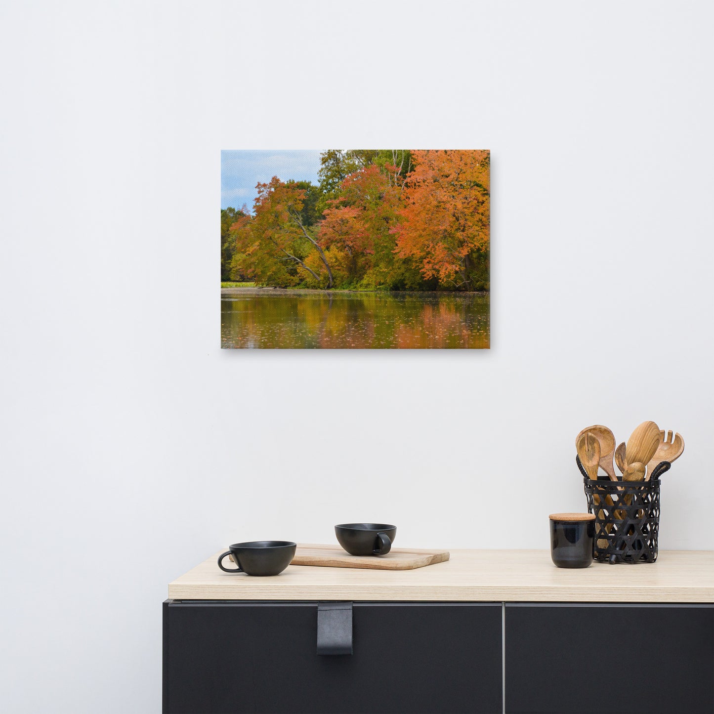 Orange Wall Art For Kitchen: Autumn Tree Line - Rural / Country Style Landscape / Nature Canvas Photograph Wall Art Print - Artwork - Wall Decor