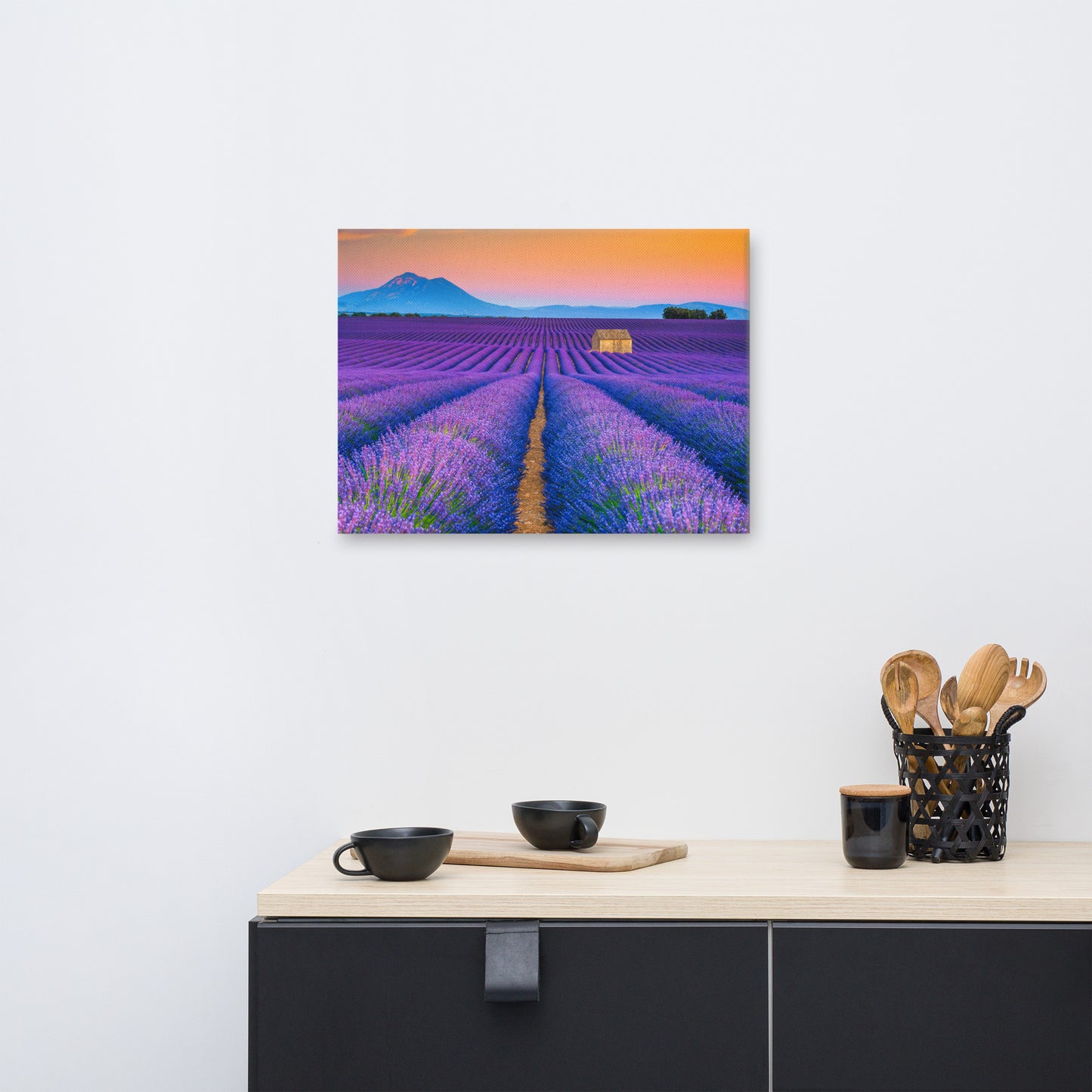 Blooming Lavender Field and Sunset Landscape Photograph Canvas Wall Art Prints