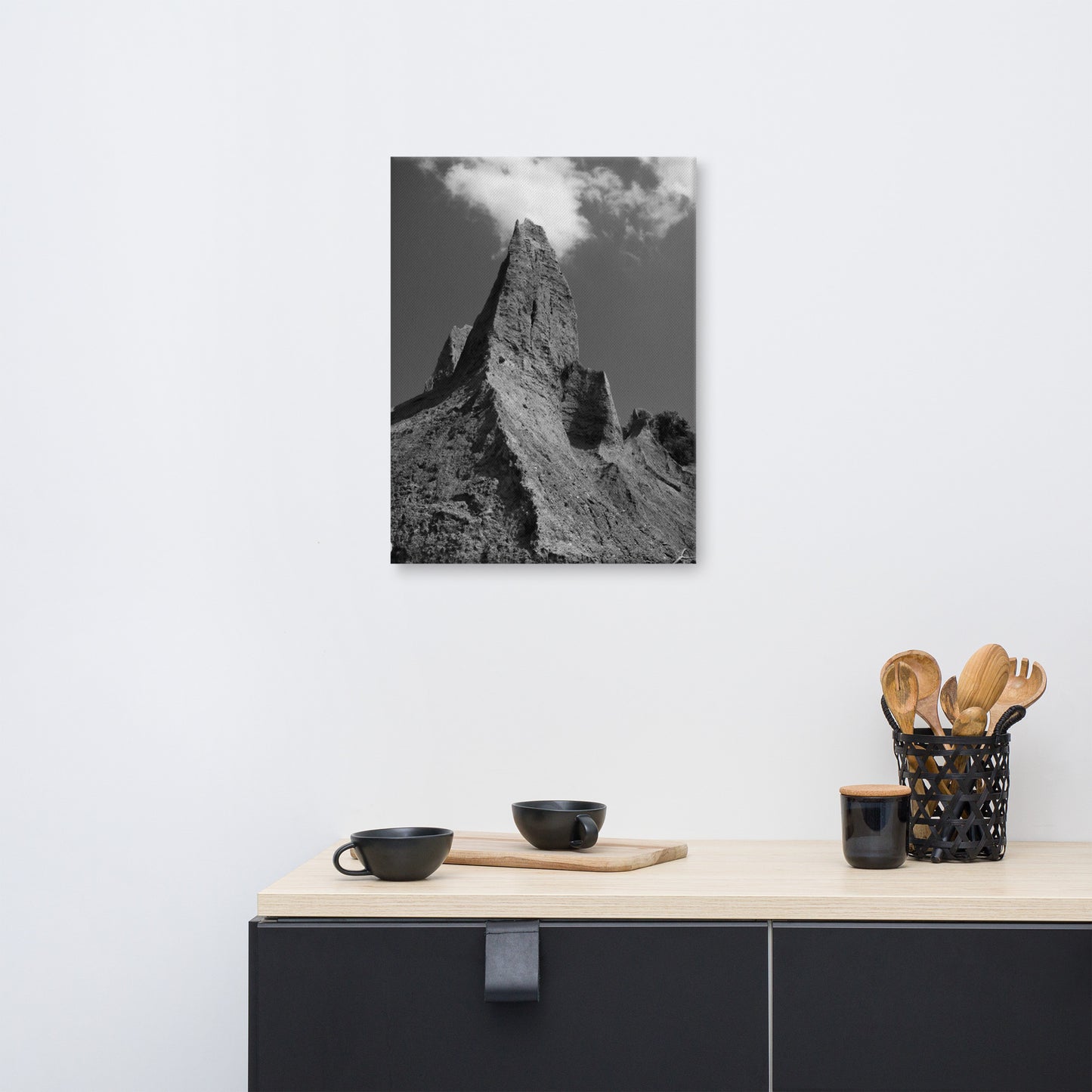 Chimney Bluff in Black and White Rural Landscape Canvas Wall Art Prints