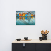 Faux Wood Blue Morning at Waters Edge Coastal Landscape Canvas Wall Art Prints