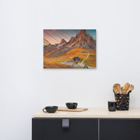 Faux Wood Majestic Sunset and Alpine Mountain Pass Canvas Wall Art Prints