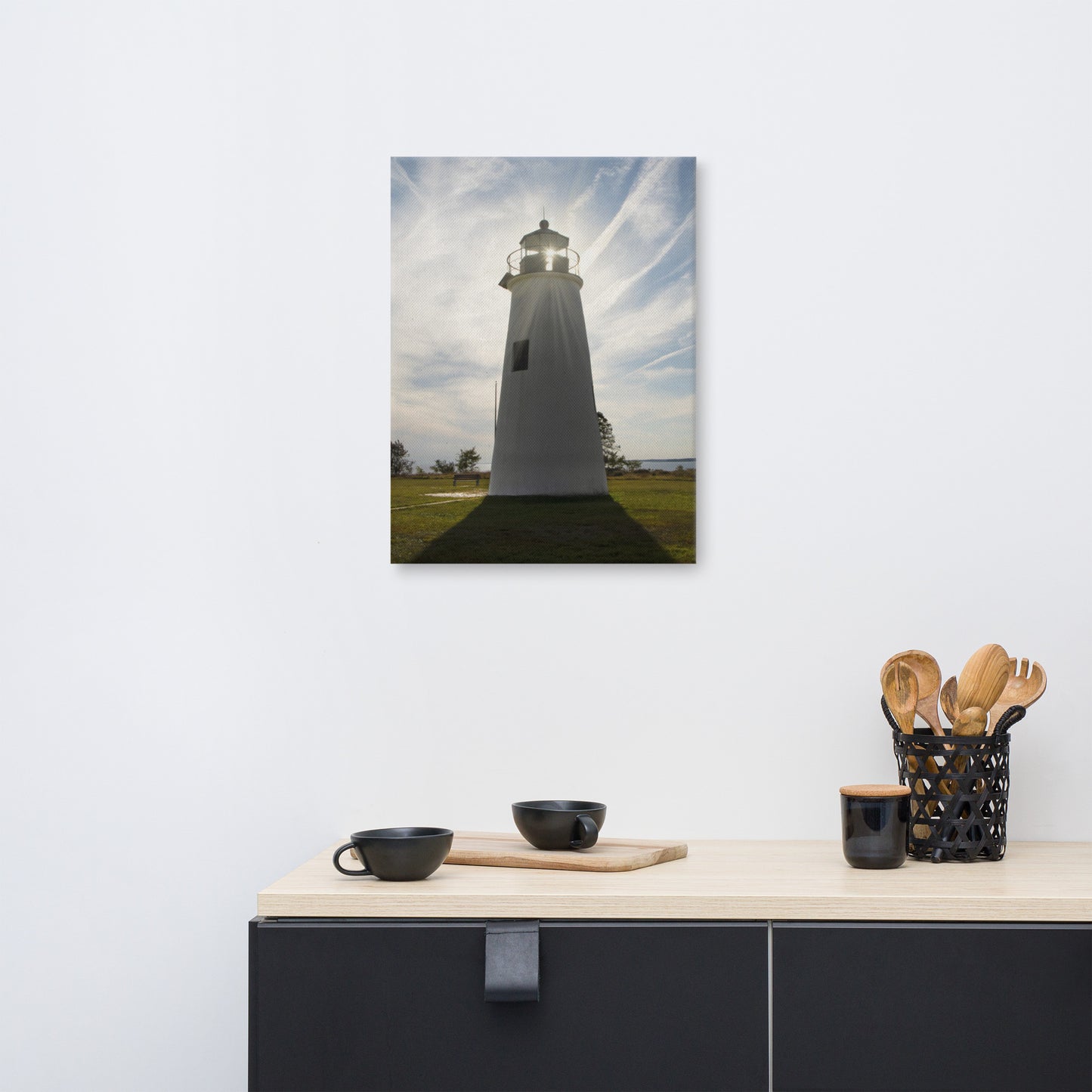 Turkey Point Lighthouse with Sun Flare Coastal Landscape Canvas Wall Art Prints
