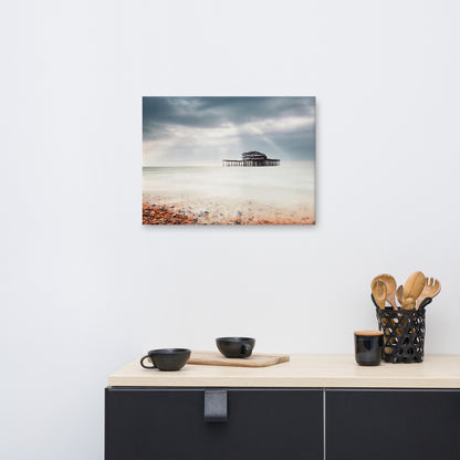 Coastal Canvas Prints: Abandoned West Pier Vintage Gentle Touch Effect - Beach / Seascape / Nature / Landscape Photo Canvas Wall Art Print - Wall Decor - Artwork