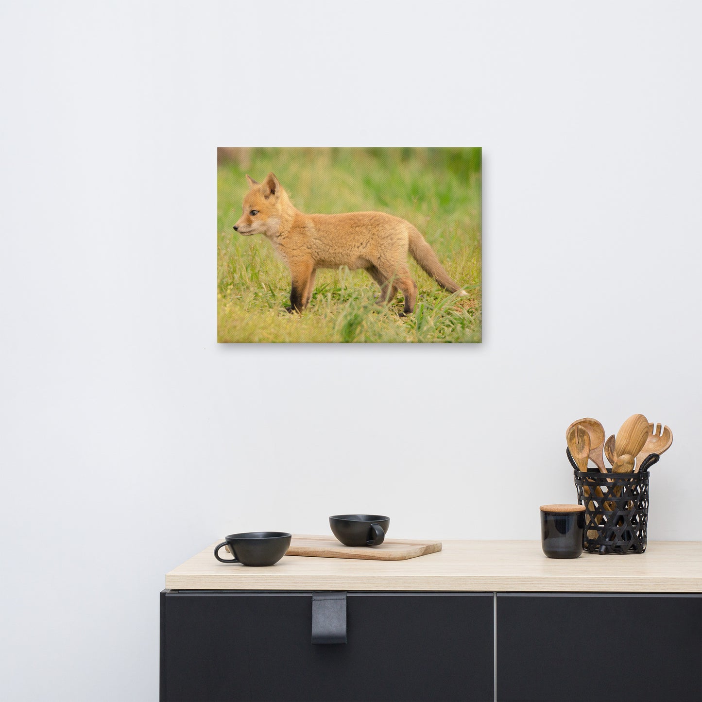 Sophisticated Nursery Art: Fox Pup In Meadow - Wildlife / Animal / Nature Photograph Canvas Wall Art Print - Artwork - Wall Decor