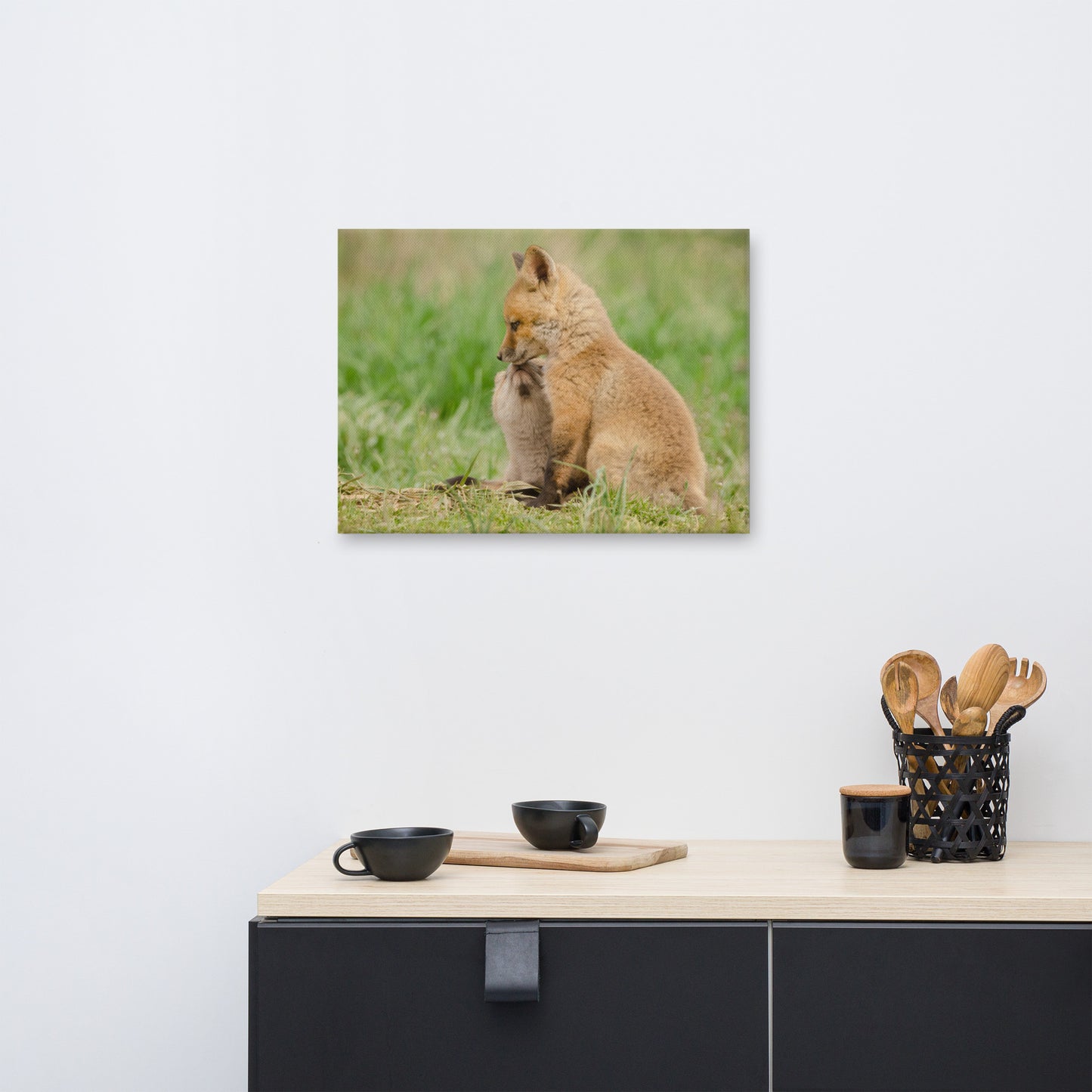 Baby Red Foxes Sibling Kisses Animal Wildlife Photograph Canvas Wall Art Prints