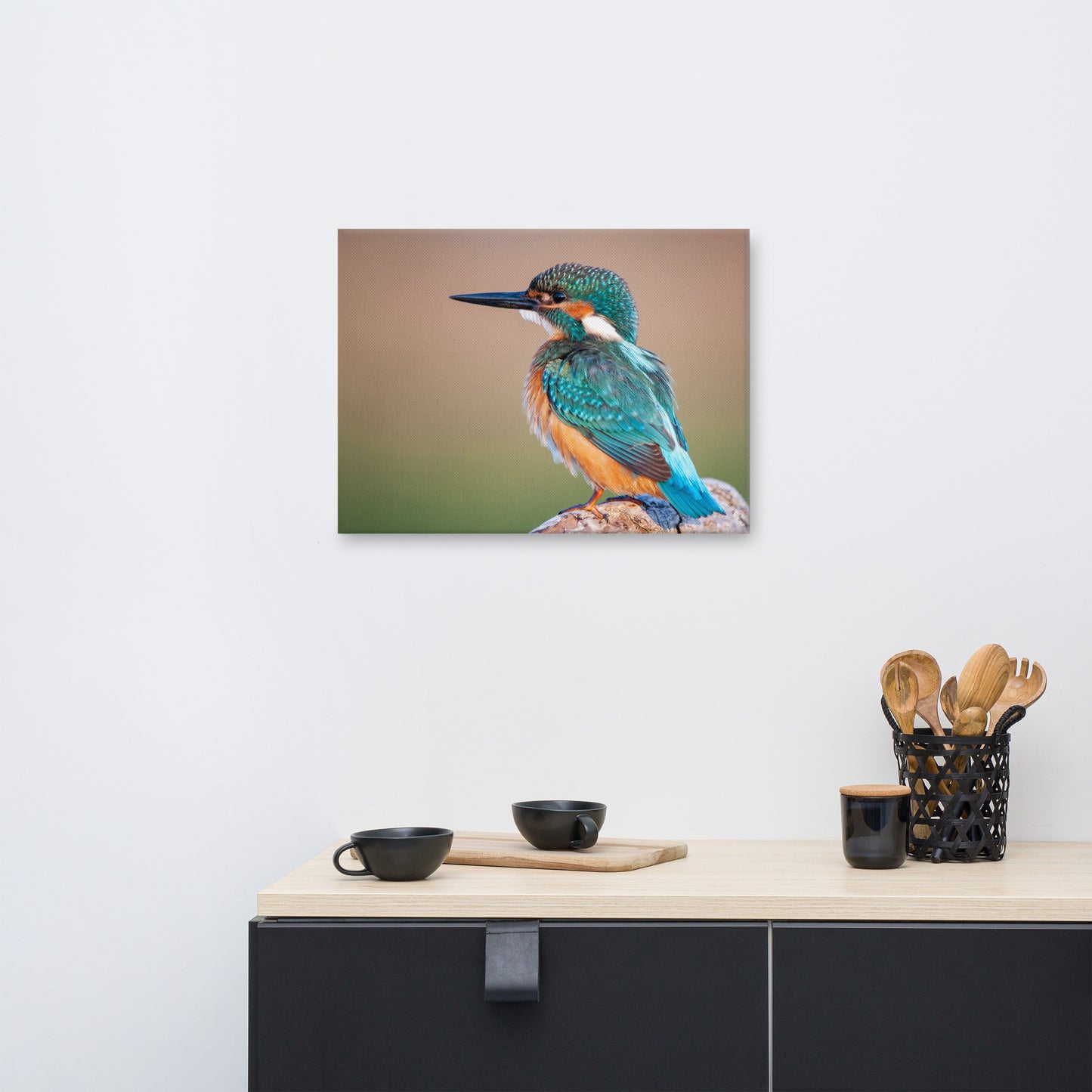 Common Kingfisher Bird on Perch Animal Wildlife Photograph Canvas Wall Art Prints