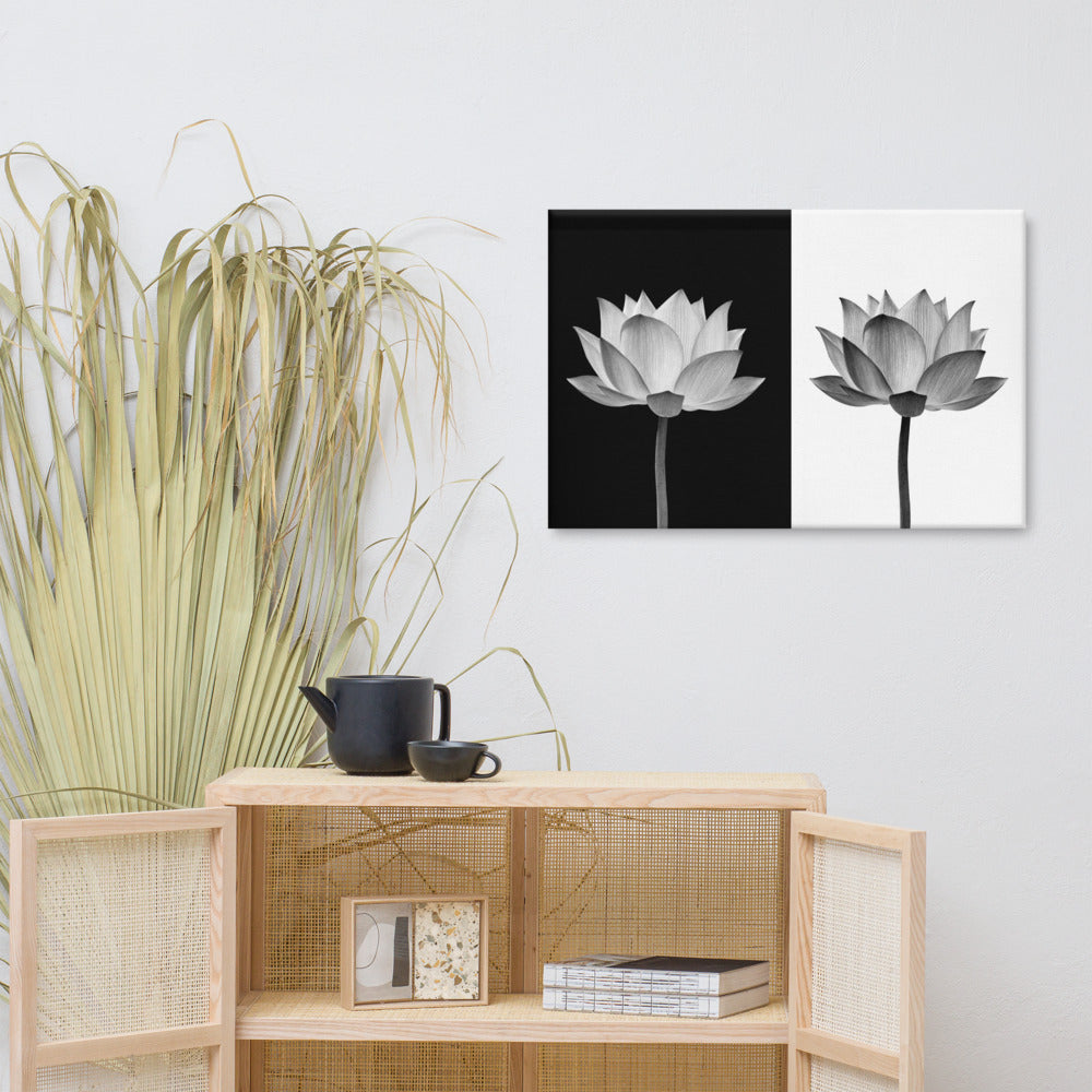 Lotus Flower on Black and White Background Floral Nature Photo Classic Canvas Wall Art Print - Wall Decor 24??36 - PIPAFINEART