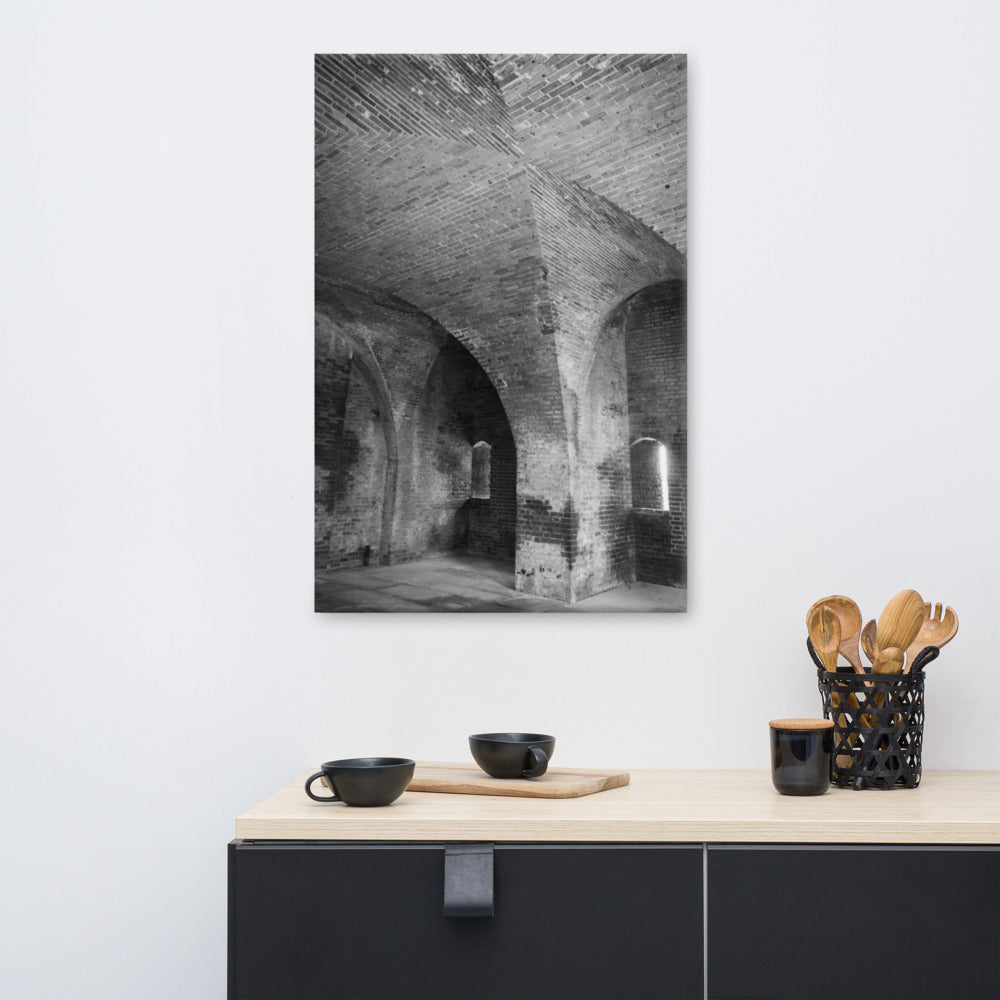 Fort Clinch Bunker Room Black and White Architecture Photograph Canvas Wall Art Print