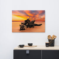 Canvas Wall Art Coastal Beach I: Dried Tree Roots and Sunrise Boneyard Beach Jackson Florida Canvas Wall Art Print 24" x 36"