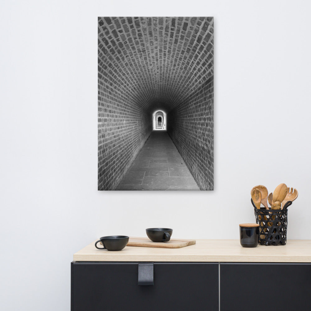 Industrial Bedroom Wall Art: Fort Clinch Tunnel Black and White Photo Canvas Wall Art Print