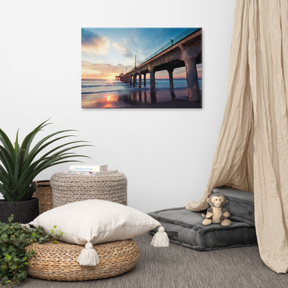 Tranquil Manhattan Beach Pier at Sunset Coastal Landscape Photo Canvas Wall Art Prints