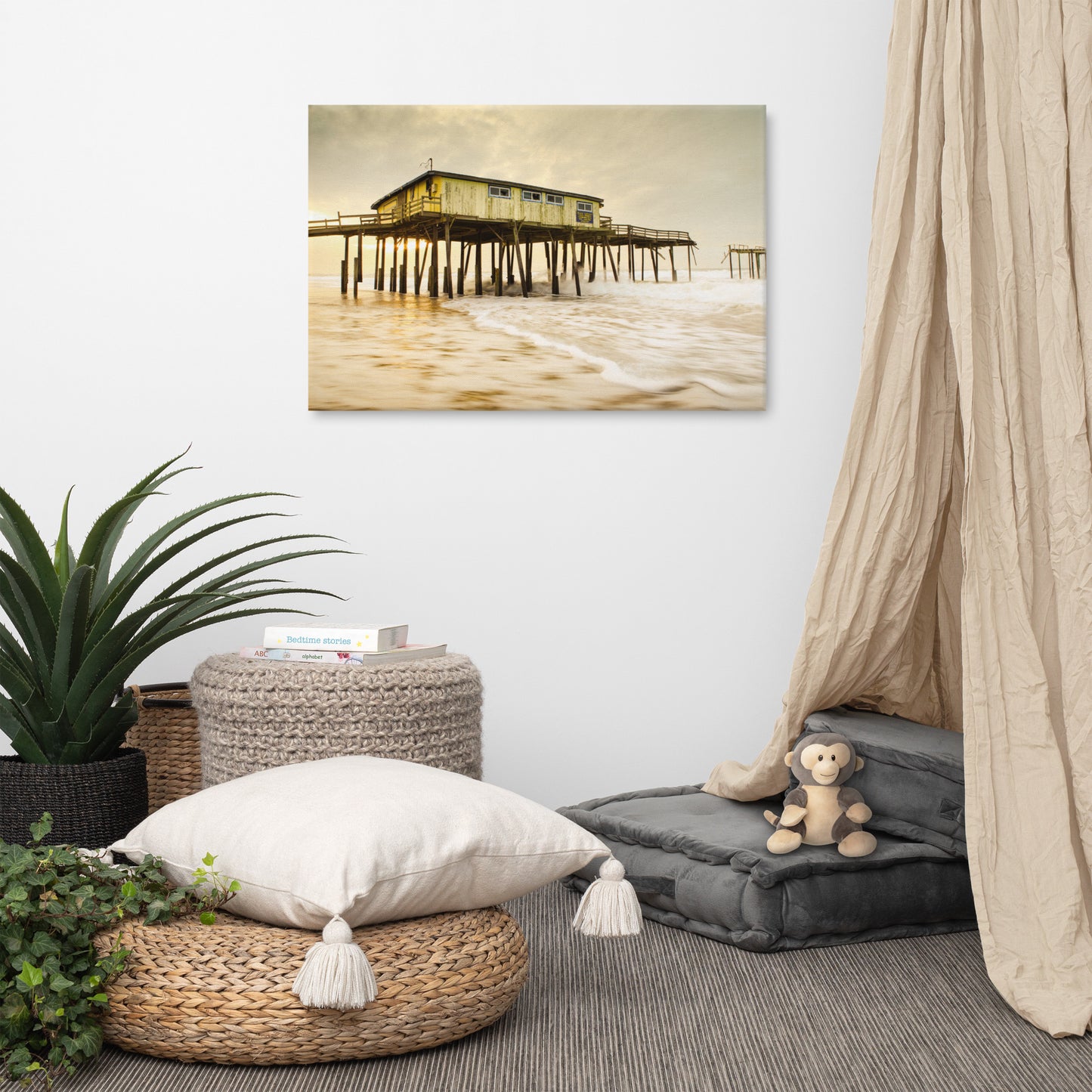 Abandoned Frisco Fishing Pier Coastal Landscape Photo Canvas Wall Art Prints