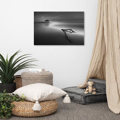 Dramatic Beach with Driftwood Black and White Coastal Landscape Photo Canvas Wall Art Prints
