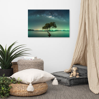 Glowing Milky Way Galaxy with Tree Landscape Photo Canvas Wall Art Prints