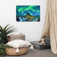 Winter Mountain Northern Lights Night Landscape Photo Canvas Wall Art Prints