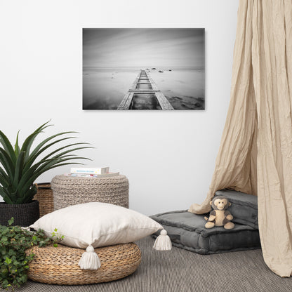 Moody Ocean and Sky Wooden Pier Landscape Photo Canvas Wall Art Prints
