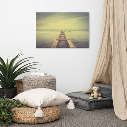 Moody Ocean and Sky Wooden Pier Landscape Photo Canvas Wall Art Prints