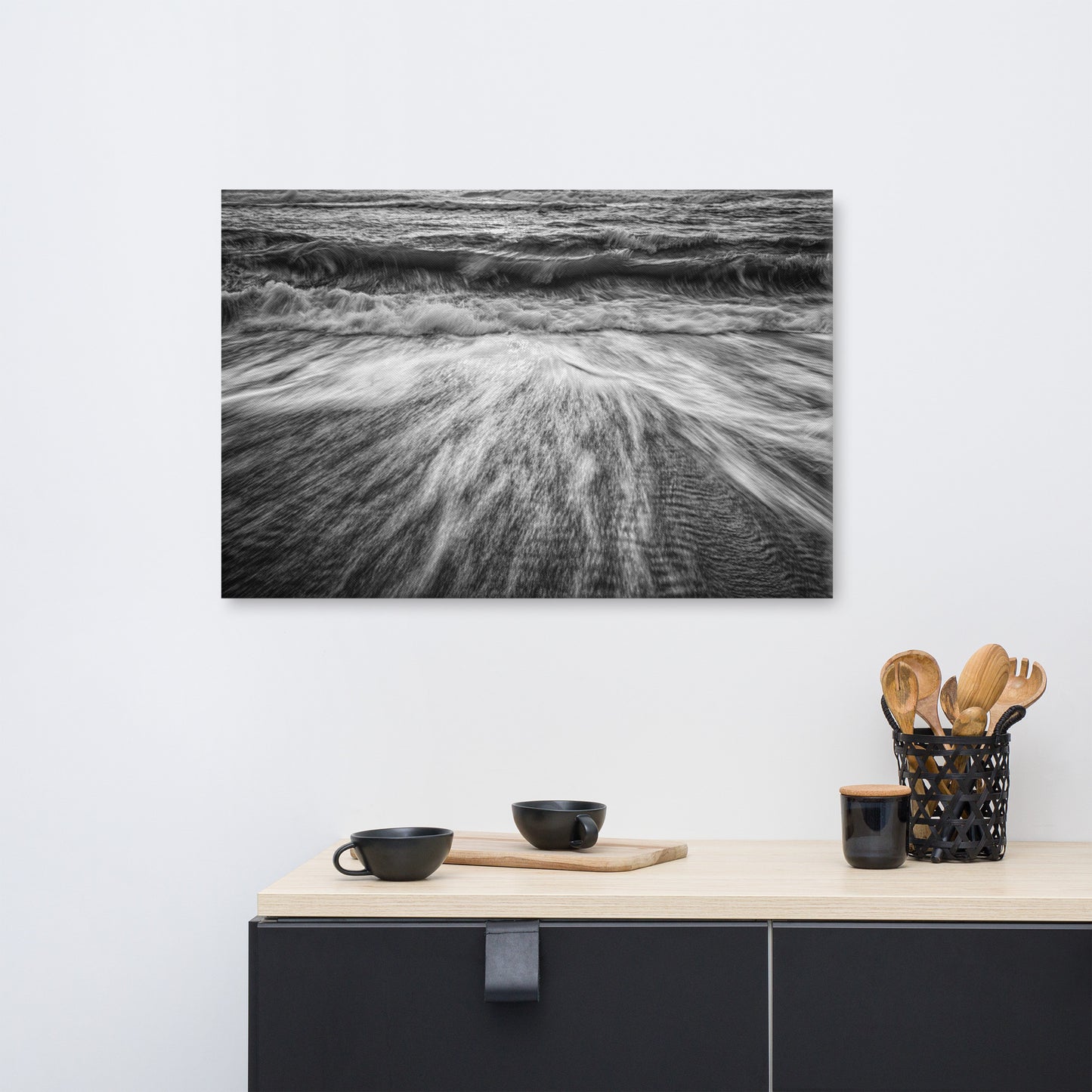 Washing Out to Sea Black and White Coastal Nature Photograph Canvas Wall Art Prints