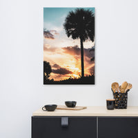 Palm Tree Silhouettes and Sunset Botanical Nature Canvas Wall Art Prints