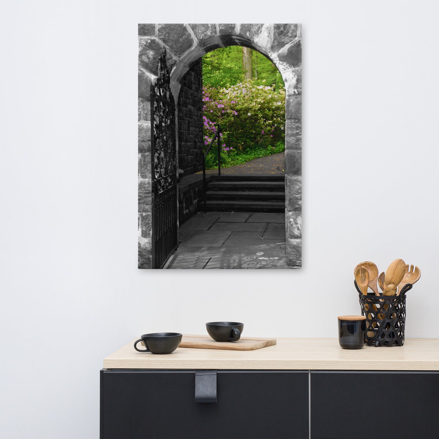 Garden Entryway Black and White Floral Nature Canvas Wall Art Prints