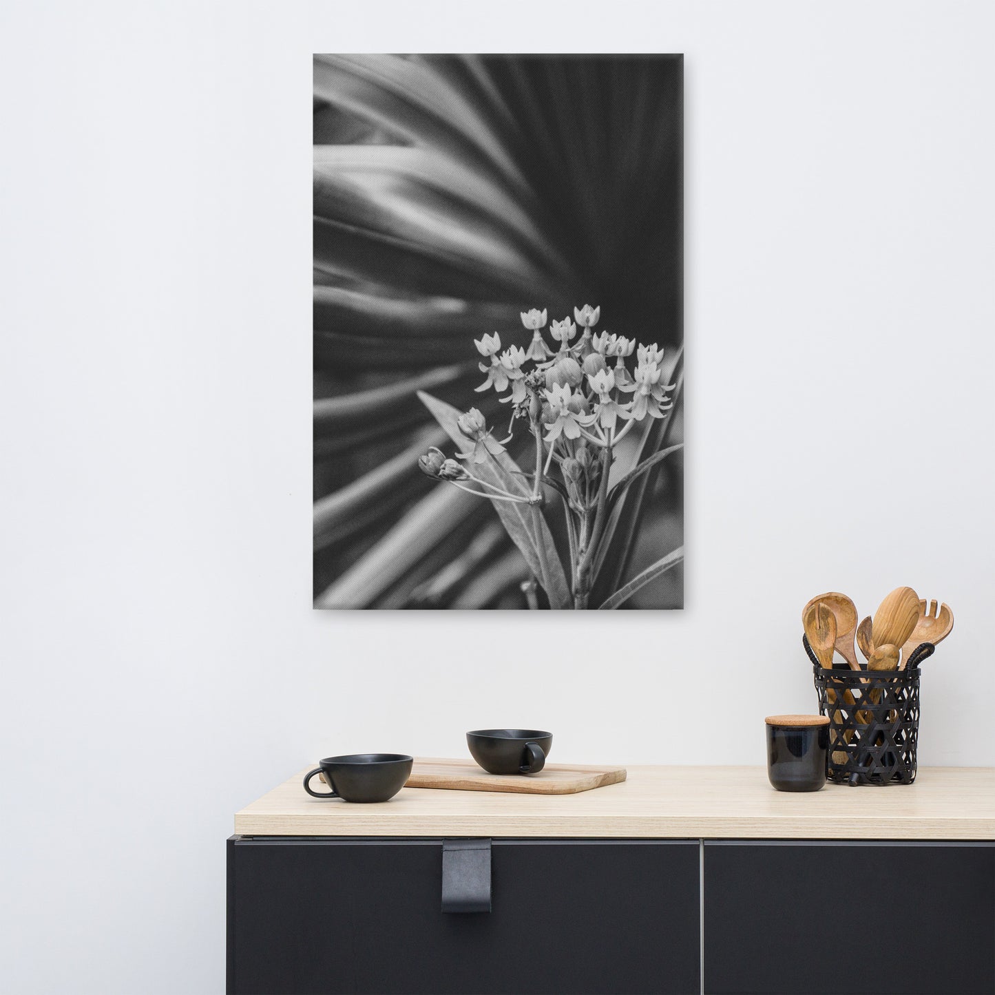 Bloodflowers and Palm Black and White Floral Nature Canvas Wall Art Prints