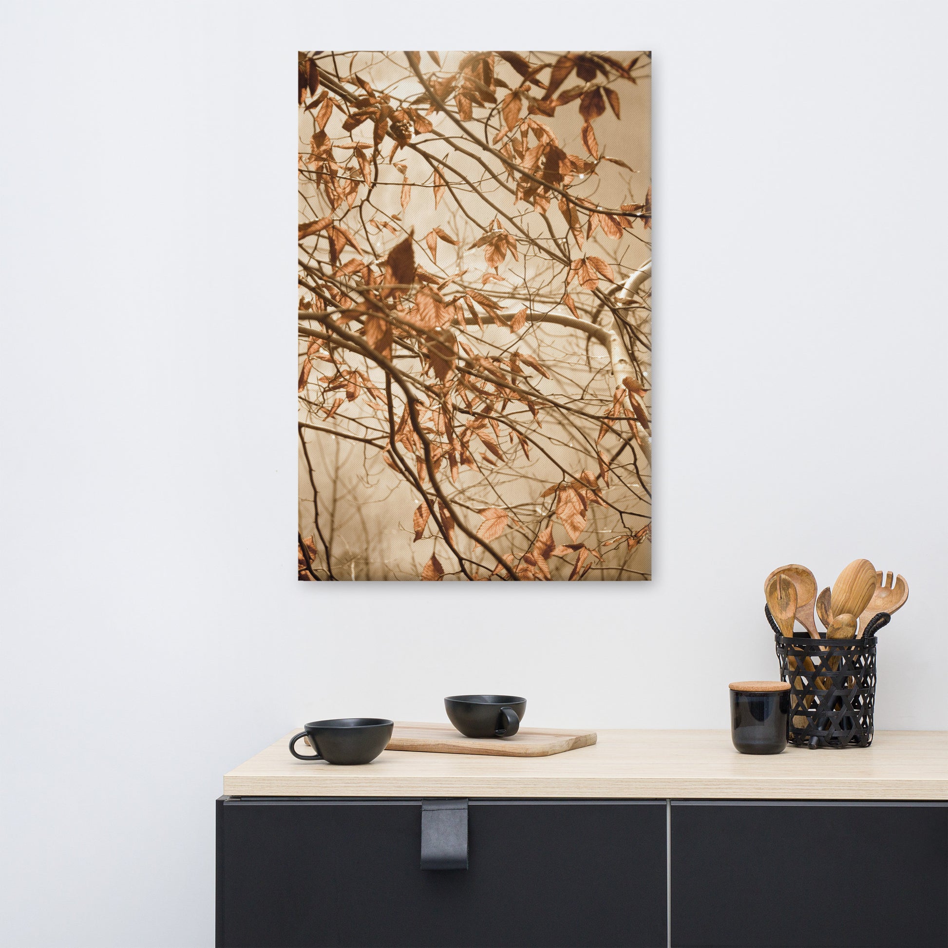 Contemporary Kitchen Artwork: Aged Winter Leaves Botanical / Plants Nature Photograph Canvas Wall Art Print - Artwork