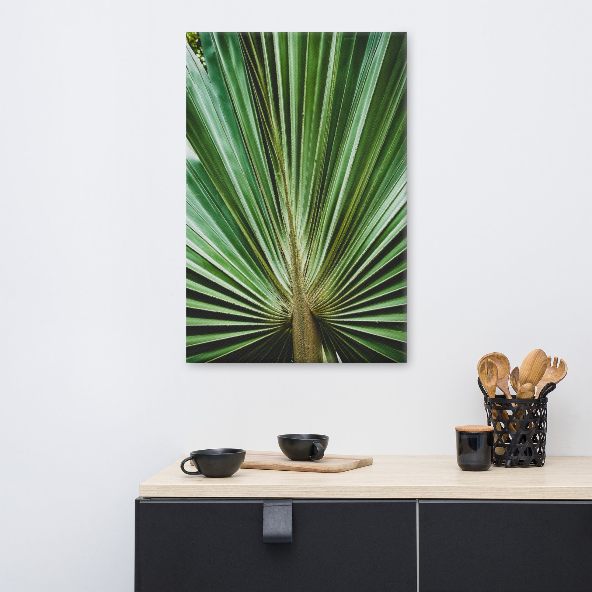 Contemporary Wall Decor For Dining Room: Aged and Colorized Wide Palm Leaves 2 - Botanical / Plants Nature Photograph Canvas Wall Art Print - Artwork